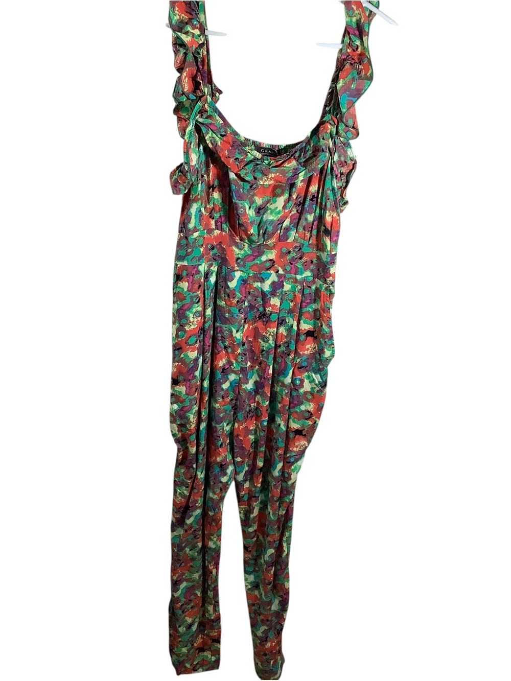 Brand New Gracia Green Multi Floral Ruffle Strap Jumpsuit